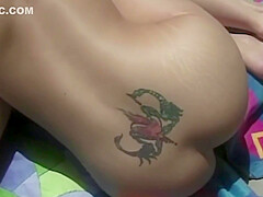 A Blonde Chick With Hairy Cunt And Big Fake Tits Drilled Outdoors By The Pool