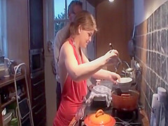 A Slim Brunette Beauty From Germany Gets Her Muff Smashed In The Kitchen