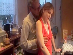 A Slim Brunette Beauty From Germany Gets Her Muff Smashed In The Kitchen