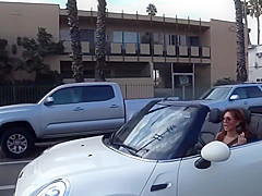 Adorable cute asian girl fucks herself in car in public