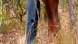 African babe tied to a tree loves to get the blowing going on