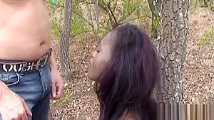 African babe tied to a tree loves to get the blowing going on