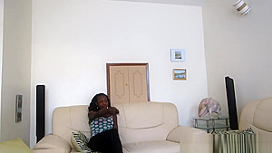 African cutie enjoys blowing long white cock