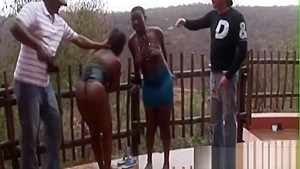African girls get spanked by several guys