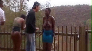 African girls get spanked by several guys