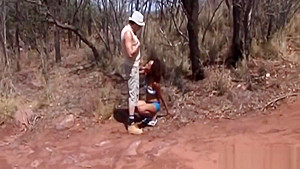 African gives rough blow job outdoors