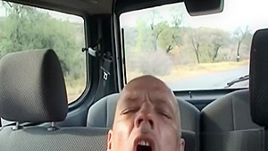 African honey enjoys blowing white cock in car