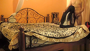 African slut delights with a big white cock in full POV