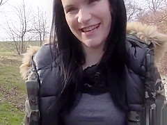 Amateur babe bangs for money outdoor