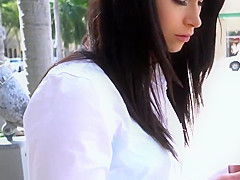 Amateur beauty bangs for money outdoors