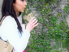 Amateur beauty bangs for money outdoors