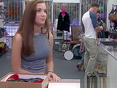 Amateur pawnshop beauty sucks and fucks