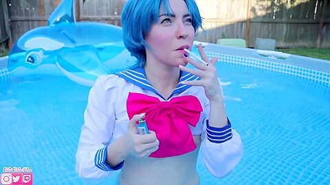 Amy Smokes On Inflatable Dolphin