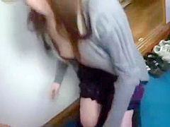 Asian Girl Giving Blowjob Fucked While Standing In The Restaurant