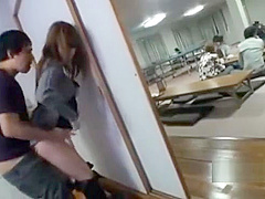 Asian Girl Giving Blowjob Fucked While Standing In The Restaurant