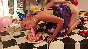 Aussie blonde masturbates after birthday party