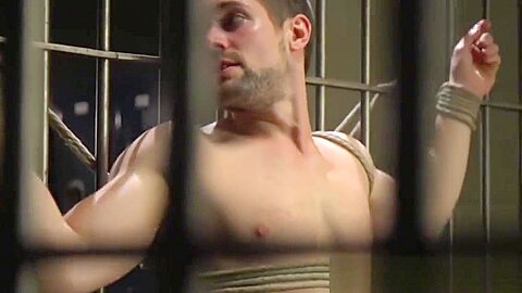 BDSM dominant officer edging prisoners cock