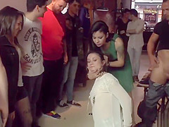 Babe dp gangbanged in public bar