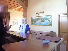 Beautiful Arab girlfriend slurping cock in hotel room