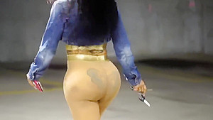 Big ass ebony pantyhose walking in parking and hotel