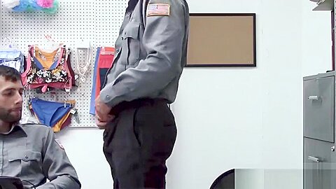 Big cocked guards bareback in their office for facial cum