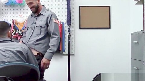 Big cocked guards bareback in their office for facial cum