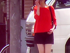 Bizarre asian whore pees in car park