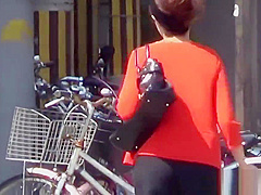 Bizarre asian whore pees in car park