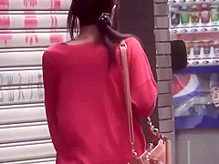 Bizarre asian whore pees in car park