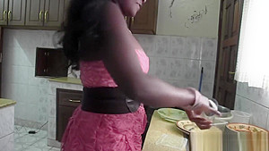 Black African hottie fucking in kitchen interracial