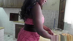 Black African hottie fucking in kitchen interracial