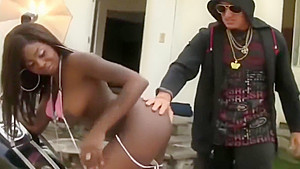 Black Pornstar Tatiyana Foxx plays with a white cock