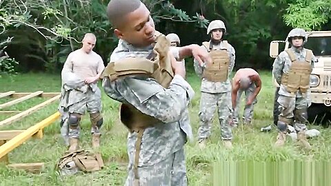 Black military dude fucked hard by white soldier
