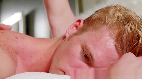 Blond jock with glasses receives a massage and raw cock