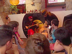 Blonde anal fucked in crowded public bar