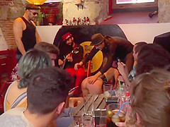 Blonde anal fucked in crowded public bar
