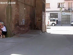 Blonde slut fucking under bridge