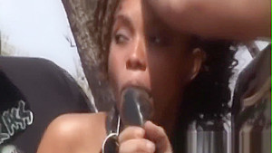 Bondage and rough outdoor spanking with an African slut