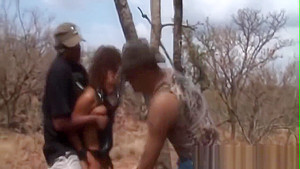 Bondage and rough outdoor spanking with an African slut