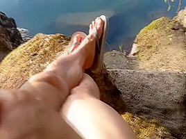 Boy Cumming On His Feet In Flip Flops After Wanking Outdoors  Foot Fetish Video