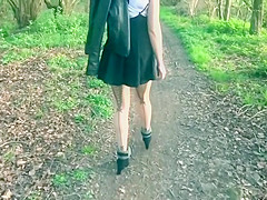 British Slut Wife In French Lace Stockings Stripping Off In The Woods