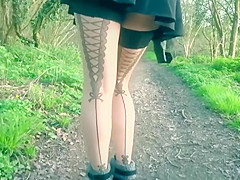 British Slut Wife In French Lace Stockings Stripping Off In The Woods