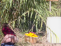 Brunette stranded teen 18+ bangs in forest