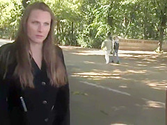 Brunette sucking outdoor in public