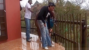 Busty African sluts bonded and outdoors