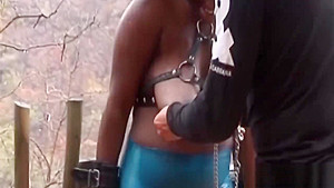 Busty African sluts bonded and outdoors