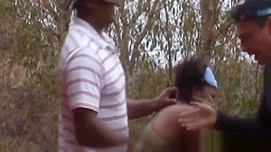 Busty African sluts bonded and outdoors