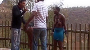 Busty African sluts bonded and outdoors