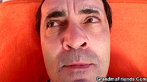 Busty Granny In Stockings Swallows Two Cocks