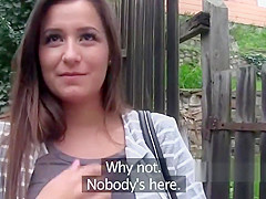 Busty amateur cuttie banged in public
